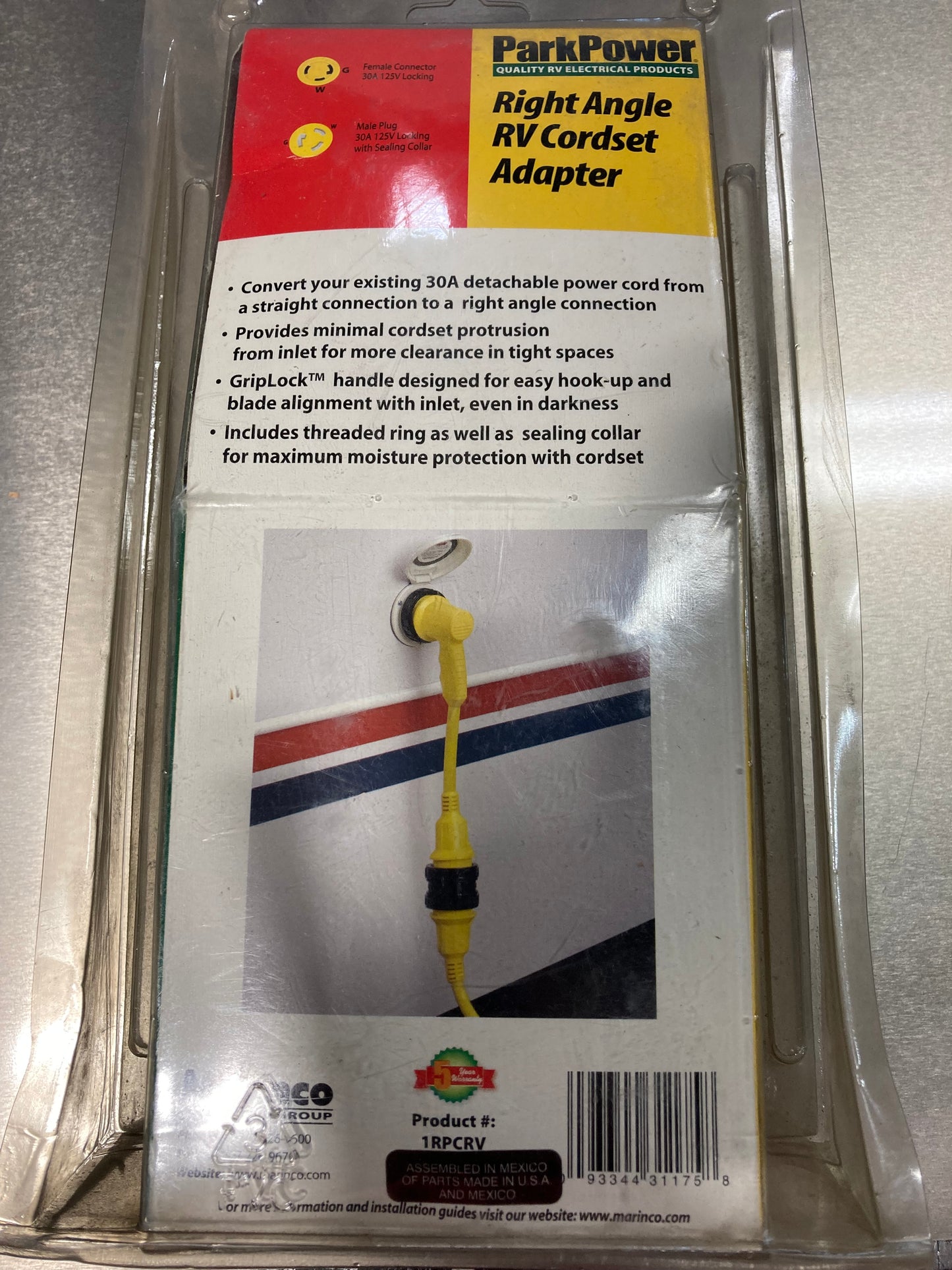 Right angle RV cord set adapter